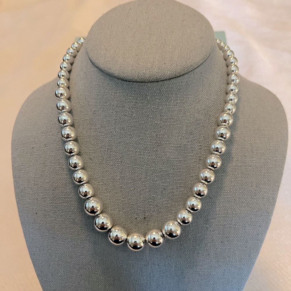 Silver Beaded Pearl Ball Graduated Necklace